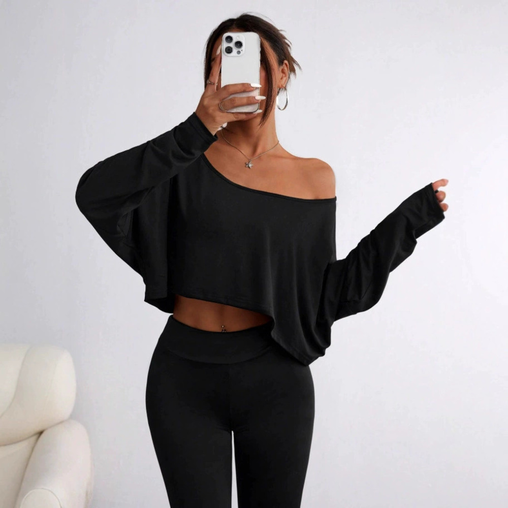 H&M Fall Winter Off Shoulder Long Sleeve Top Versatile Fashionable